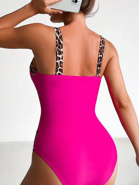 Leopard Print Patchwork One Piece Swimwear