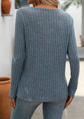V Neck Textured Button Detail Casual T-shirt