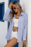 Textured Oversized Button-Down Shirt - Tops from Cindelily