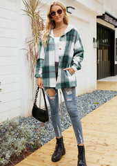 Plaid Button Up Hooded Shirt
