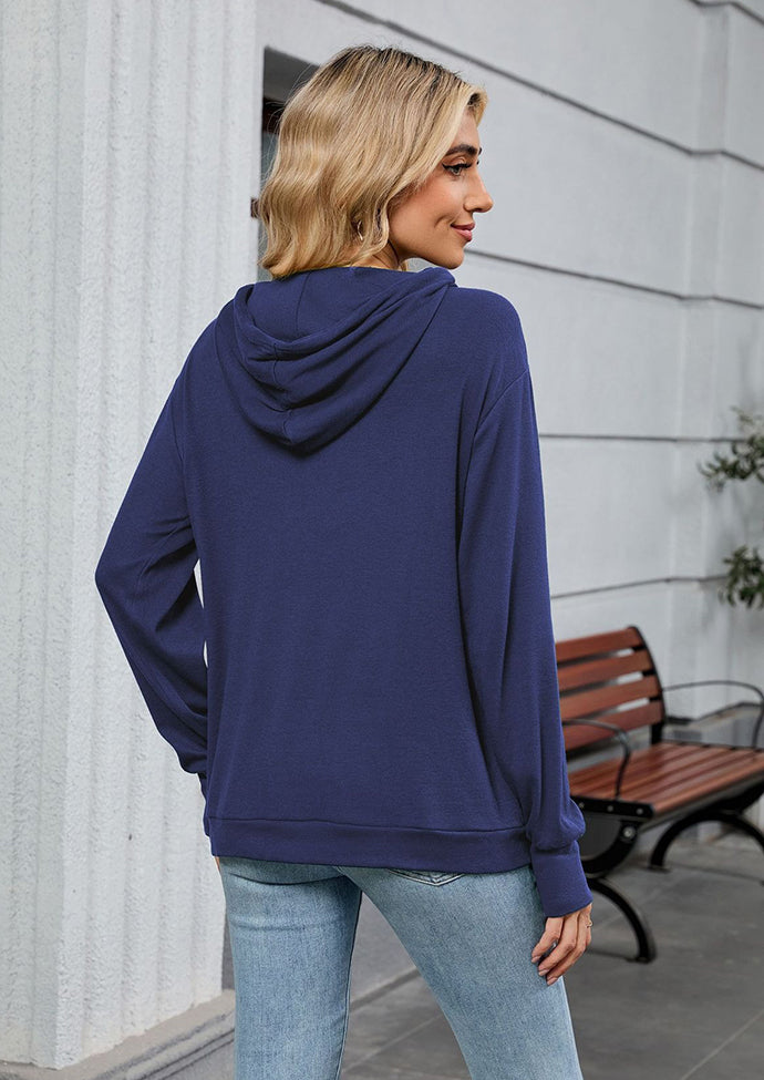Graphic Tie Detail Hooded Casual Sweatshirt