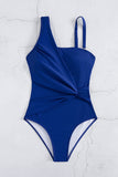 Blue One-Shoulder Wrap One-Piece Swimsuit - Swimwear from Cindelily