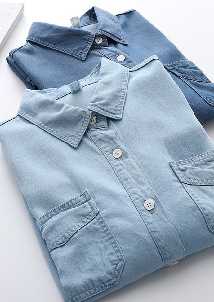 Retro Pocket Detail Button Up Denim Shirt