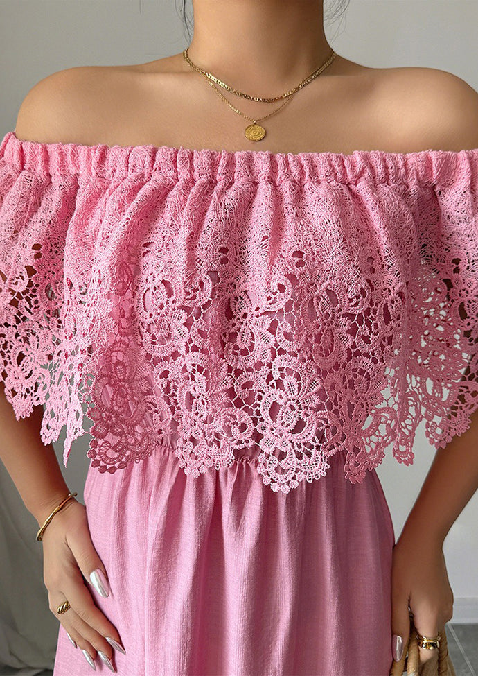 Lace Ruffled Off The Shoulder Maxi Dress
