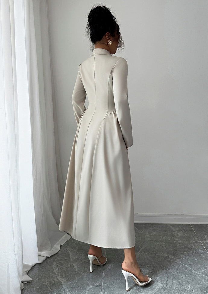 Button Up Pleated OL Style Maxi Dress