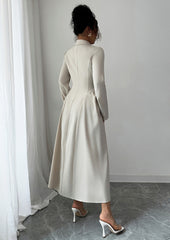 Button Up Pleated OL Style Maxi Dress
