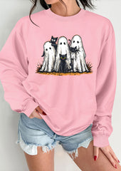 Spooky Cat Print Crew Neck Sweatshirt