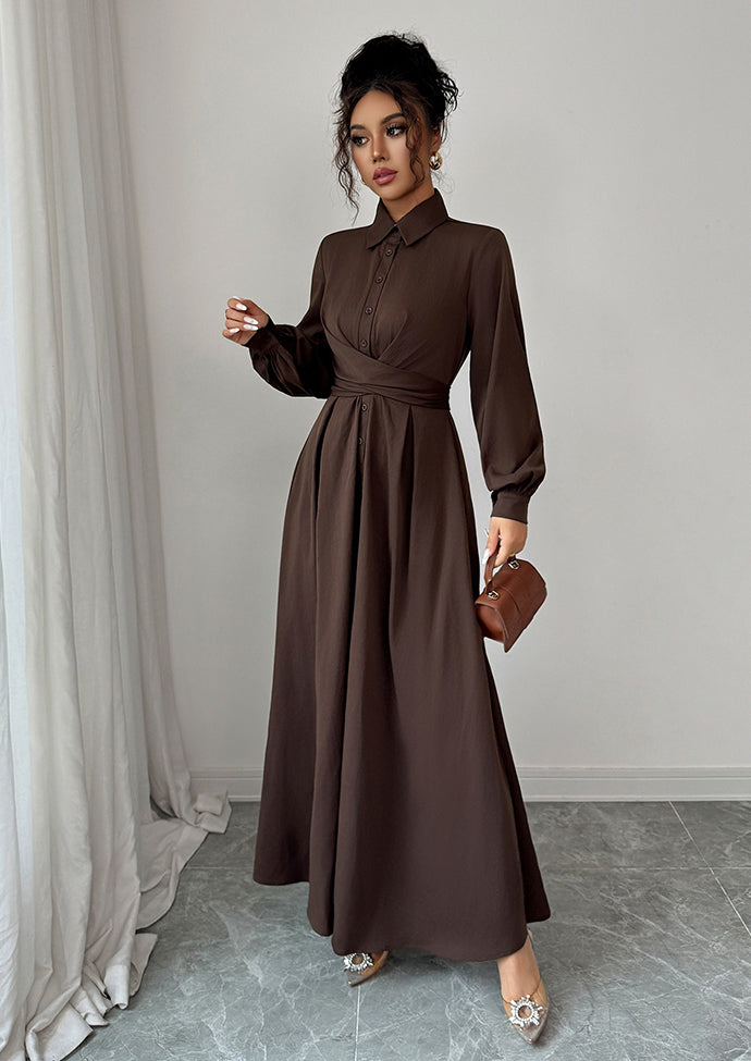 Button Detail Criss-Cross Wrap Maxi Dress