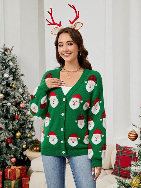 Christmas Santa Claus Jacquard Sweater Cardigan