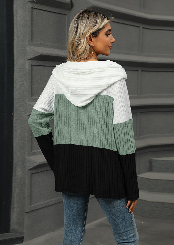 Color Block Long Sleeve Half Zip Hoodie