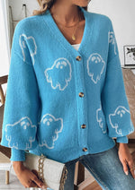 Halloween Spooky Pattern Button Up Knitted Cardigan
