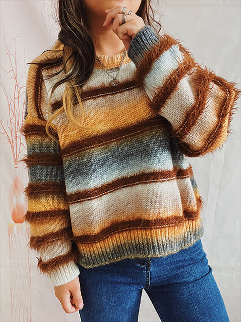 Ombre Stripe Crew Neck Knitted Sweater