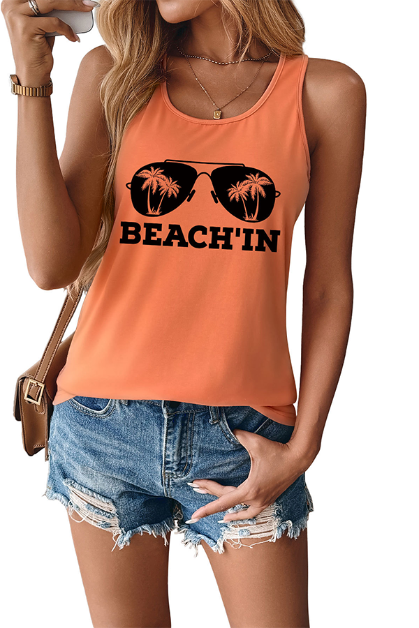 BEACH'IN Graphic Racerback Tank Top Orange - Tops from Cindelily