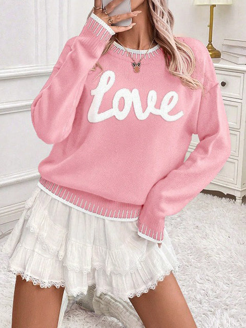 Love Jacquard Crew Neck Sweater