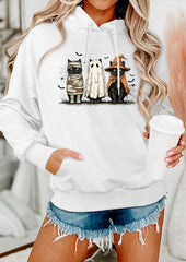 Spooky Cat Print Hooded Casual Sweatshirt