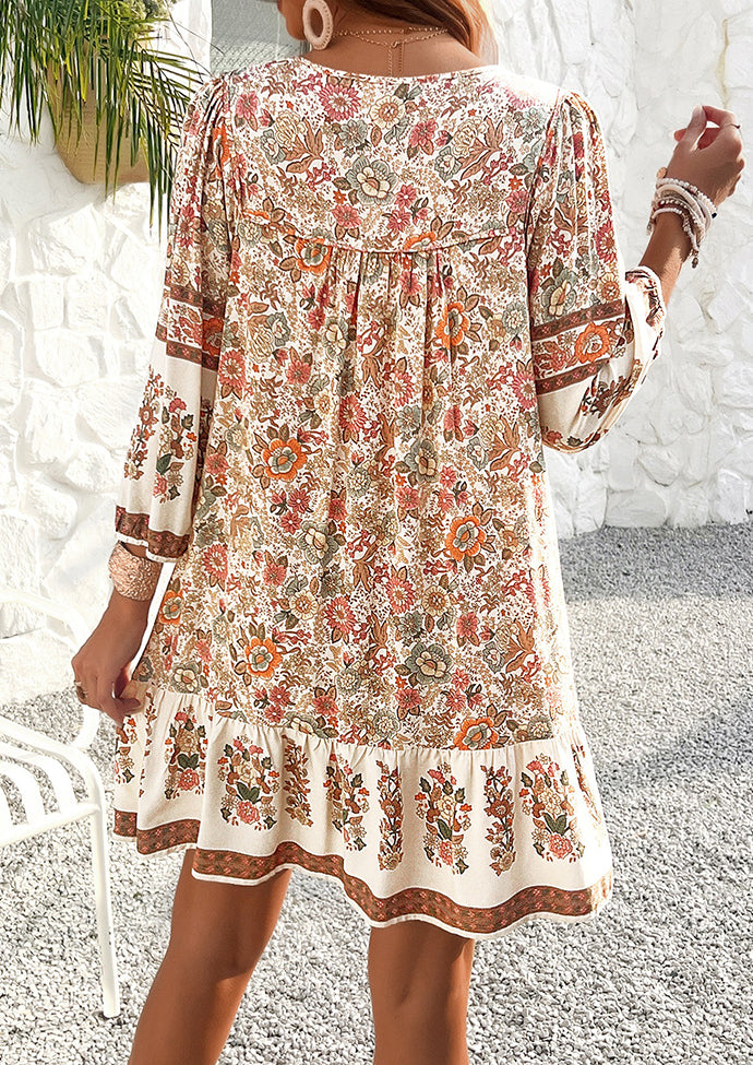 Tie Detail Floal Boho Mini Dress