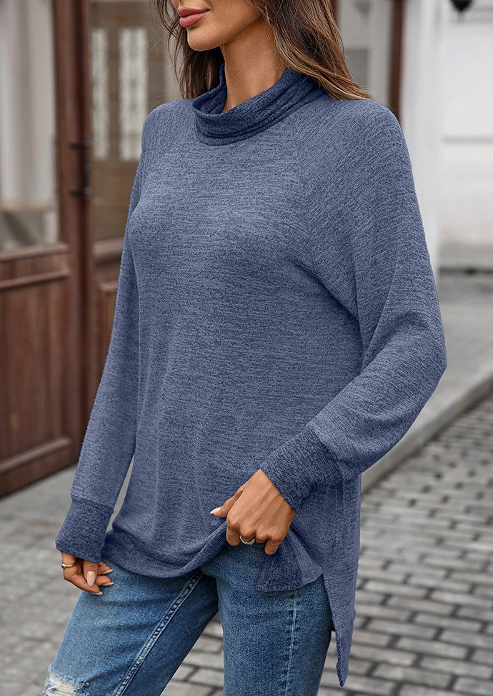 Cowl Neck Color Block Side Split Casual Tunic