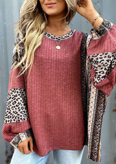 Retro Leopard Print Color Block Oversize Blouse
