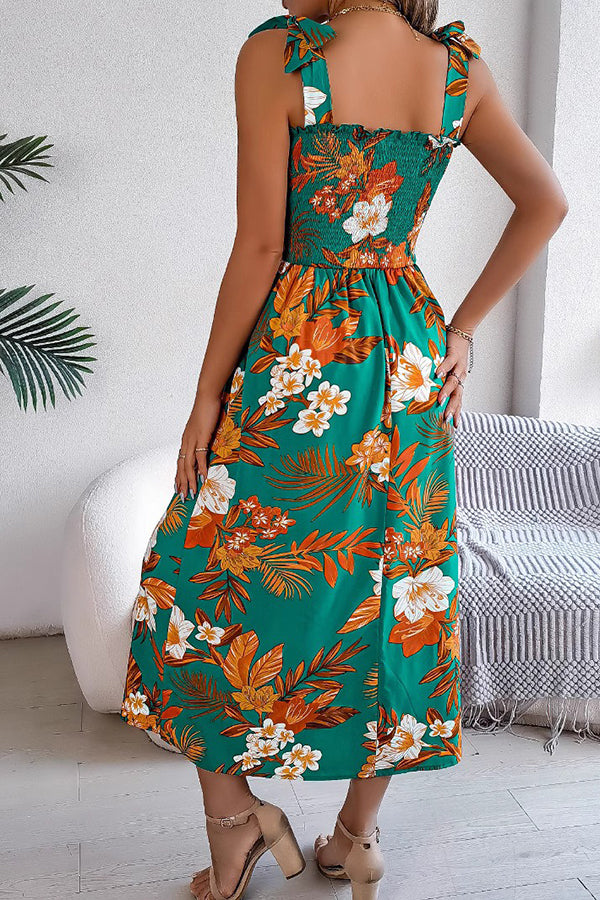 Tropical Floral Smocked Maxi Dress - Dresses from Cindelily