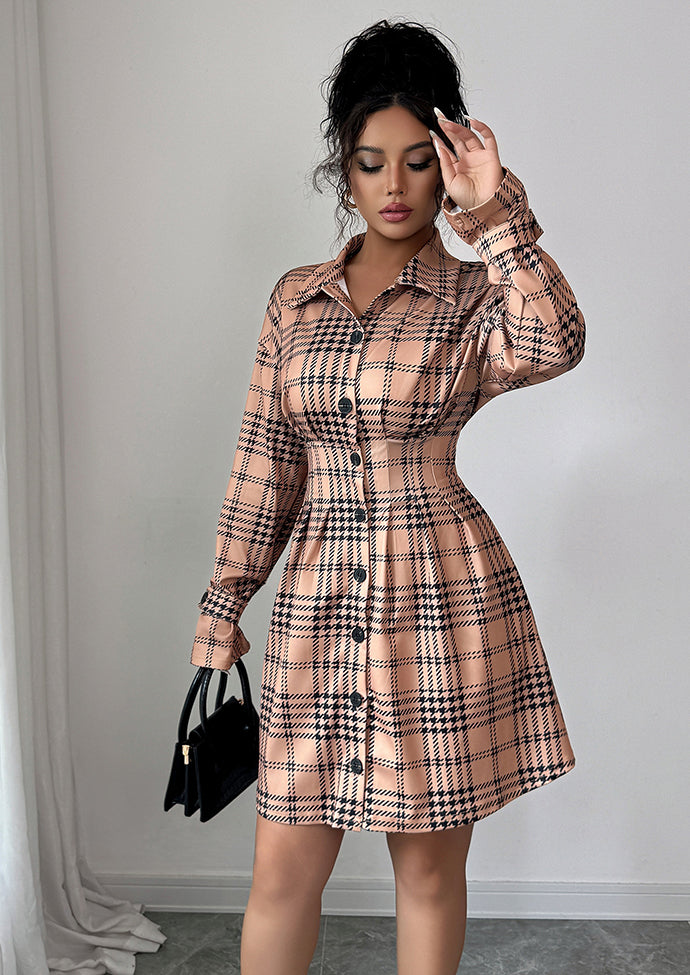 Plaid Slim Fit Button Up Shirt Dress
