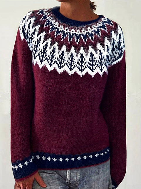 Retro Jacquard Crew Neck Sweater