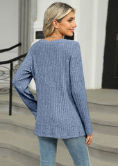 Button Detail Crew Neck Textured Casual Tunic