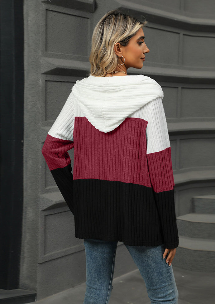 Color Block Long Sleeve Half Zip Hoodie