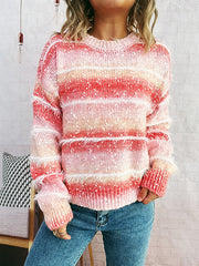 Ombre Fluffy Multi-color Stripe Knitted Sweater