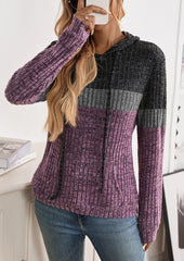 Color Block Casual Hoodie with Front Pocket