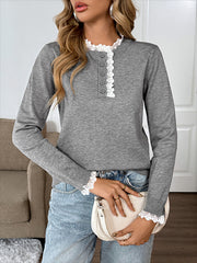 Lace Splicing Button Up Knitted Sweater