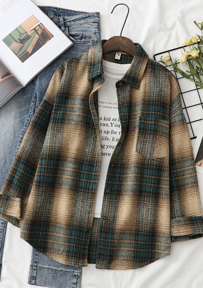 Retro Plaid Woolen Button Up Shirt