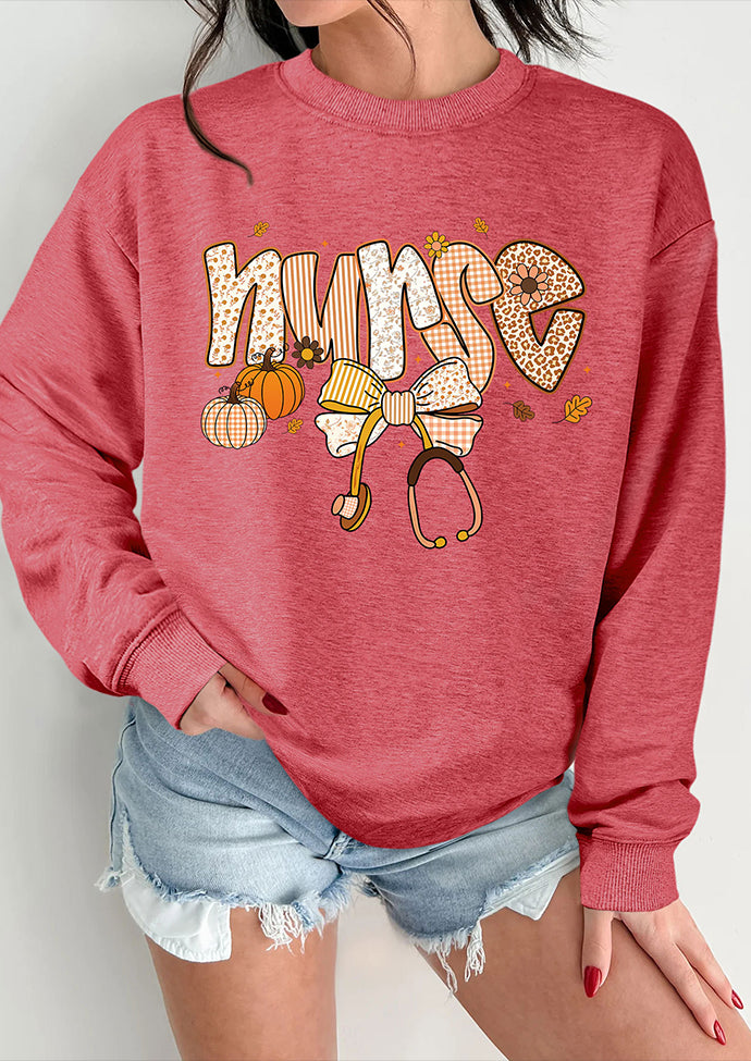 Nurse Bow Pumpkin Graphic Sweatshirt