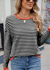 Contrasting Trimmed Striped Knit Sweater