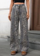 Leopard Wide-leg Straight Denim Jeans