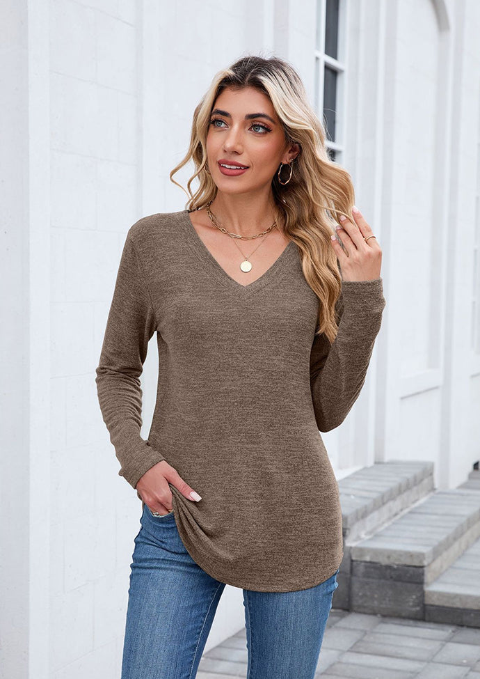 V Neck Long Sleeve Basic Casual T-shirt