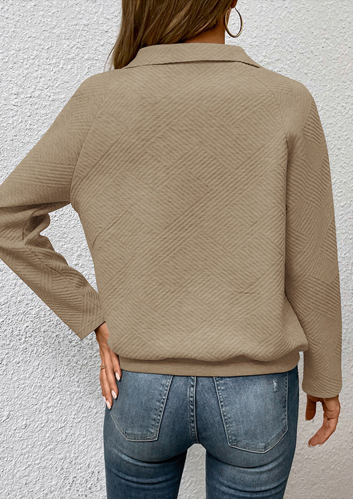 Button Up Textured Long Sleeve Sweatshirt