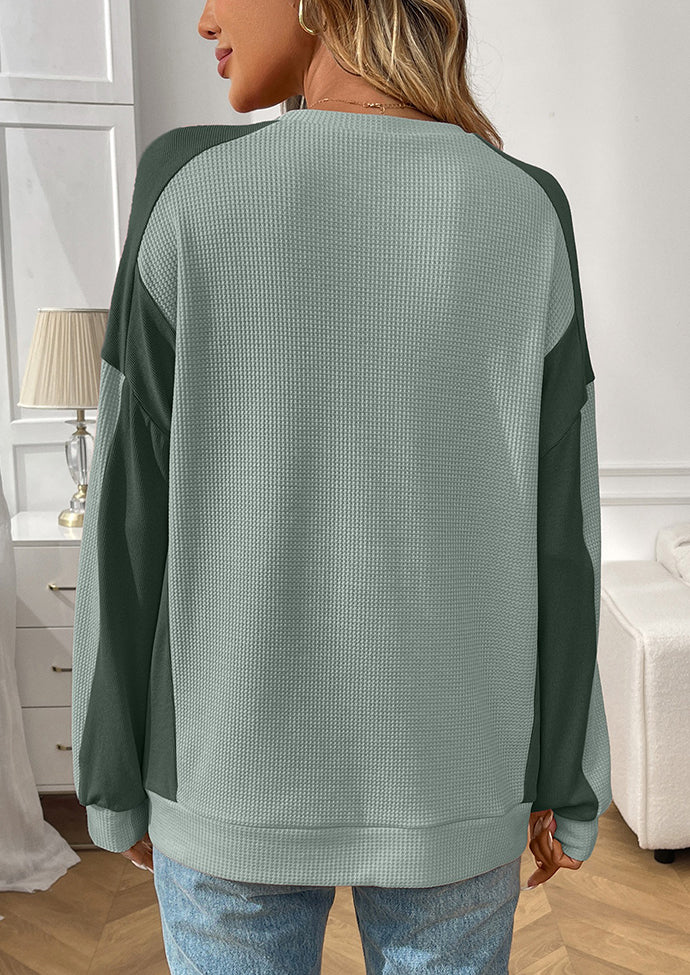 Waffle Color Block Crew Neck Casual T-shirt