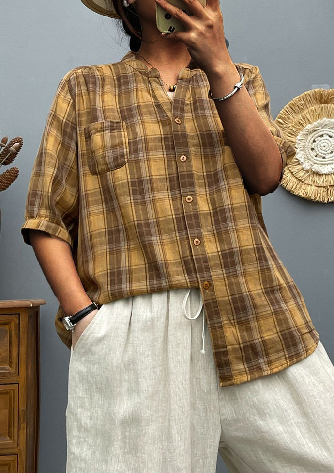 Plaid Button Up Half Sleeve Cotton Shirt