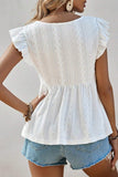 Ruffled V-Neck Eyelet Lace Blouse - Blouses & Shirts from Cindelily