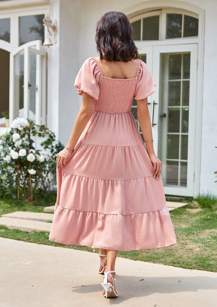 Square Neckline Puff Sleeve Smocked Maxi Dress