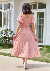 Square Neckline Puff Sleeve Smocked Maxi Dress