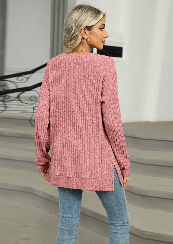 Raglan Sleeve Button Detail Side Split Tunic
