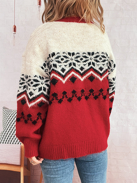 Vintage Christmas Snowflake Jacquard Knitted Cardigan