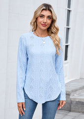 Textured Button Detail Crew Neck Casual T-shirt