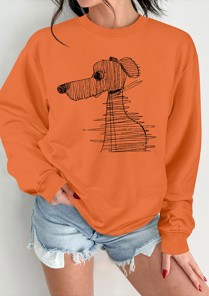 Puppy Graffiti Crew Neck Casual Sweatshirt