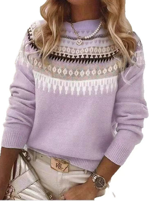 Retro Jacquard Crew Neck Sweater