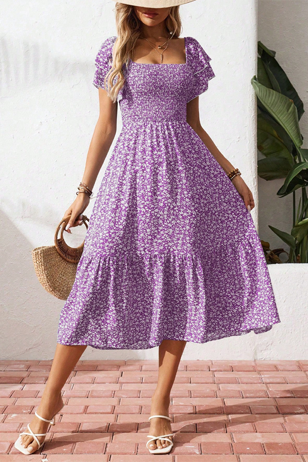 Ditsy Floral Smocked Midi Dress - Dresses from Cindelily