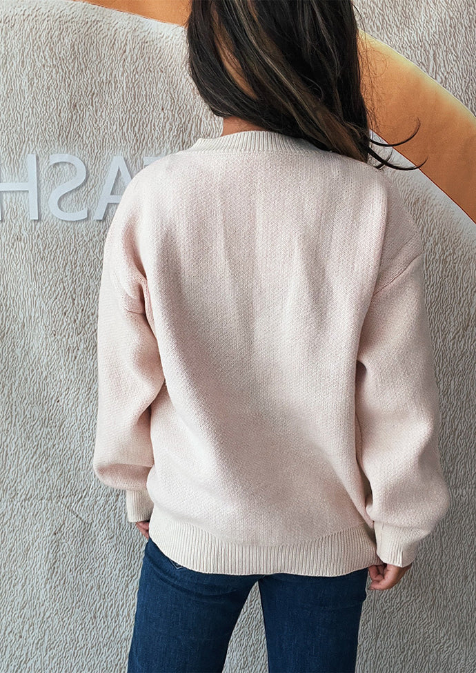Crew Neck Pattern Bow Knitted Sweater