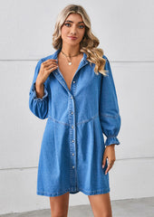 Washed Button Up Denim Shirt Dress