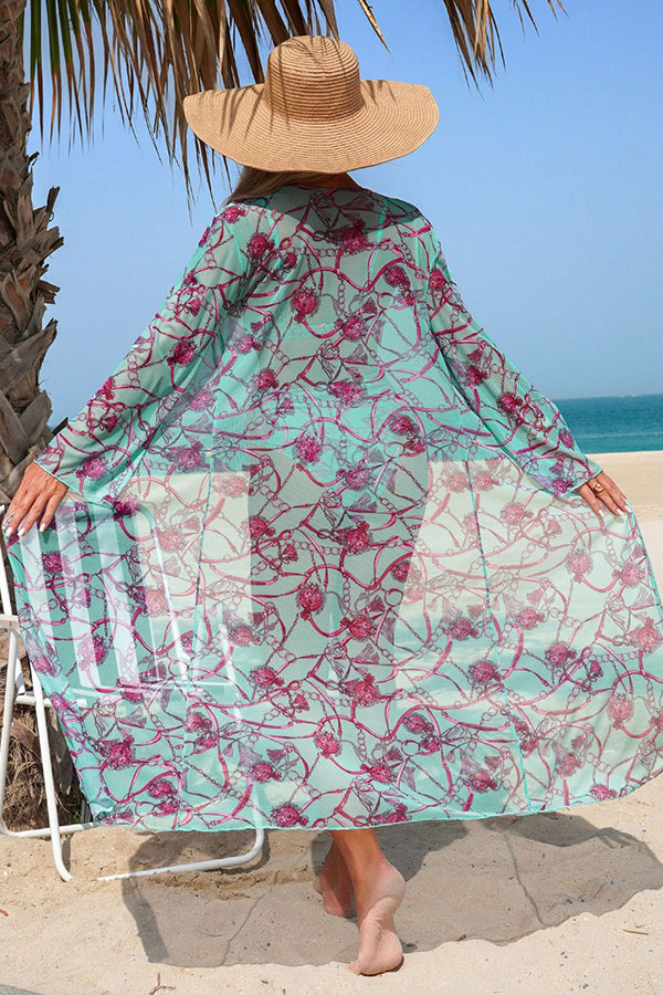 Vintage Print Bikini & Sheer Cover-Up 3-Piece Swim Set - Swimwear from Cindelily